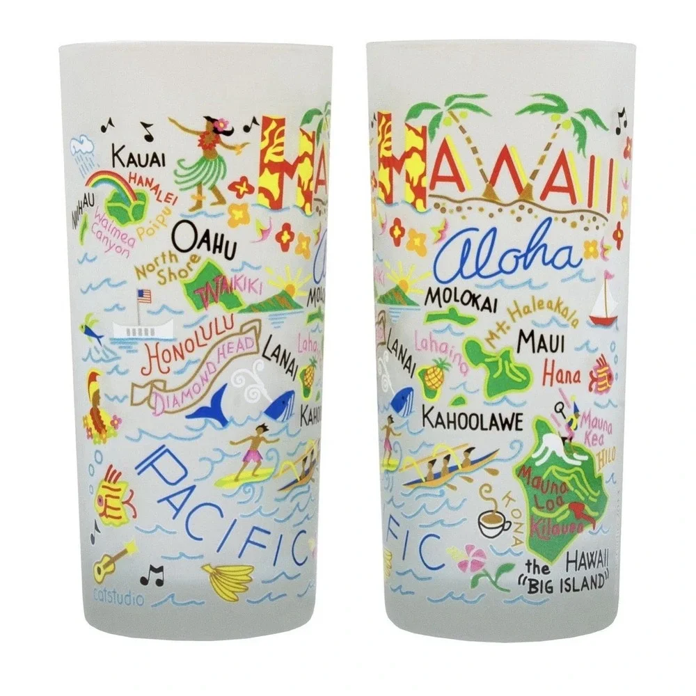 Hawaii Aloha Frosted‎ Pint Glass CatStudio 2015 Hawaiian Islands Travel Souvenir